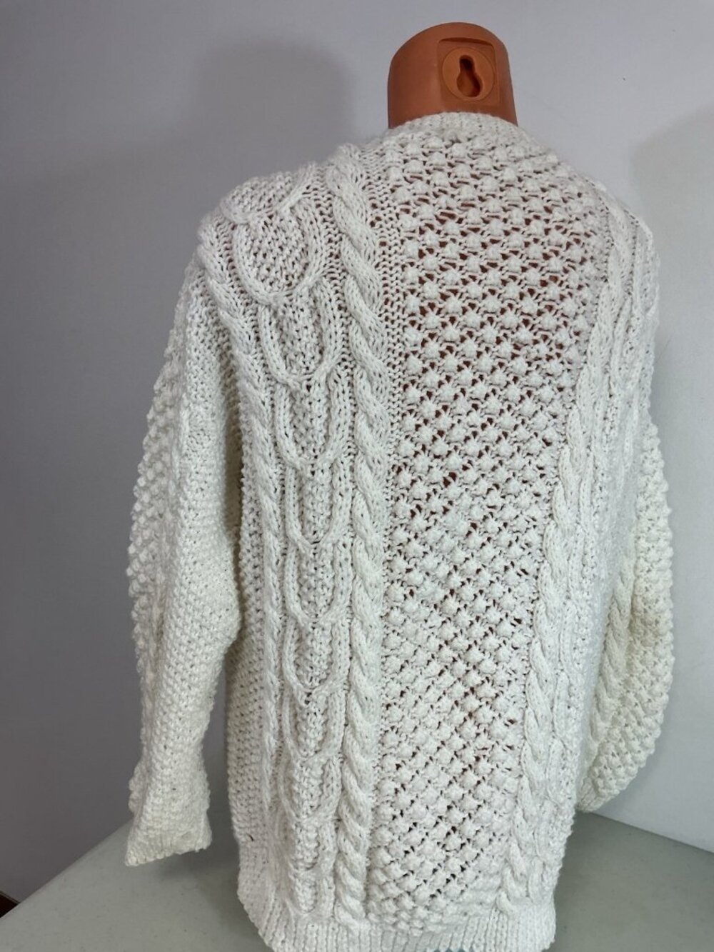 Vintage Handknit Wool Cardigan Sweater Wooden Buttons Womens XL - Picture 5 of 6